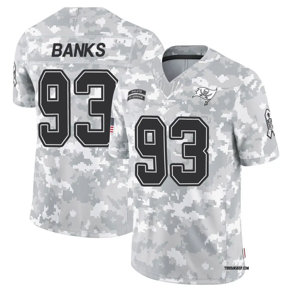 Limited Arctic Camo Men's Eric Banks Tampa Bay Buccaneers 2024 Salute to Service Jersey